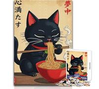 Illustrazione di un gatto nero che mangia ramen, puzzle da 1000 pezzi, gioco di apprendimento per mettere in pratica le proprie abilità, regalo premuroso per momenti felici, dimensioni 38x26cm