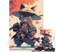 Illustrazione di un gatto samurai - Puzzle da 1000 pezzi per adulti,stile giapponese,per allenamento della memoria,relax e svago,taglio perfetto,sorpresa di Natale (38x26cm)