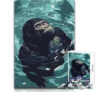 Illustrazione di un gorilla che si rilassa nell'acqua, puzzle da 1000 pezzi per adulti, gioco interattivo di abilità cognitive, idea regalo unica e memorabile, dimensioni 38x52cm