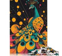 Illustrazione di un maestoso pavone, design vivace ed elegante, pavone con piume colorate, puzzle per bambini, regali di Natale (75x50 cm)