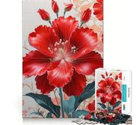 Illustrazione di un vivace fiore di ibisco rosso Puzzle da 1000 pezzi per ragazzi,stimolante per la mente,ad incastro perfetto,senza spazi vuoti,ideale per attività di gruppo rilassanti in casa