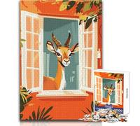 Illustrazione di una gazzella che guarda attraverso la finestra, puzzle da 1000 pezzi per adulti, gioco educativo e divertente, regalo perfetto e premuroso per ogni occasione, dimensioni 38x52cm