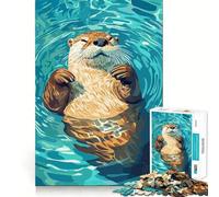 Illustrazione di una lontra che si rilassa nell'acqua Puzzle da 1000 pezzi per adolescenti, ideale per stimolare la memoria, favorire la calma e creare un'atmosfera rilassante (50x75cm)
