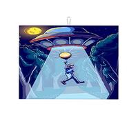 Illustrazione disegnata a mano di un UFO che raccoglie un uomo, tappetino artistico per asciugare i piatti, tappetino per asciugare i piatti in pietra per il bancone della cucina, microfibra ultra ass