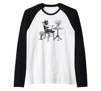 Illustrazione Divertente del Libro di Lettura del Gatto Sveglio Maglia con Maniche Raglan