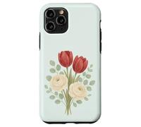 Illustrazione floreale con tulipano rosso pastello e rosa crema bouquet Custodia per iPhone 11 Pro