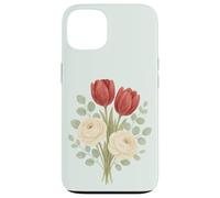 Illustrazione floreale con tulipano rosso pastello e rosa crema bouquet Custodia per iPhone 13