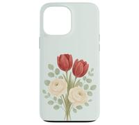 Illustrazione floreale con tulipano rosso pastello e rosa crema bouquet Custodia per iPhone 13 Pro Max