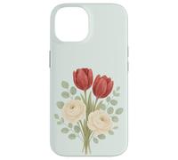 Illustrazione floreale con tulipano rosso pastello e rosa crema bouquet Custodia per iPhone 14