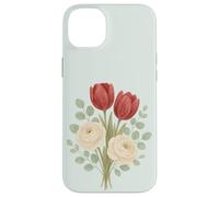 Illustrazione floreale con tulipano rosso pastello e rosa crema bouquet Custodia per iPhone 14 Plus
