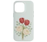 Illustrazione floreale con tulipano rosso pastello e rosa crema bouquet Custodia per iPhone 14 Pro Max