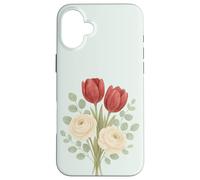 Illustrazione floreale con tulipano rosso pastello e rosa crema bouquet Custodia per iPhone 16 Plus