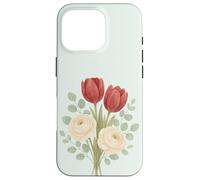 Illustrazione floreale con tulipano rosso pastello e rosa crema bouquet Custodia per iPhone 16 Pro