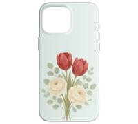 Illustrazione floreale con tulipano rosso pastello e rosa crema bouquet Custodia per iPhone 16 Pro Max