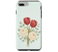 Illustrazione floreale con tulipano rosso pastello e rosa crema bouquet Custodia per iPhone 7 Plus/8 Plus