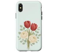 Illustrazione floreale con tulipano rosso pastello e rosa crema bouquet Custodia per iPhone X/XS