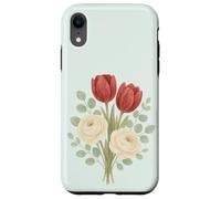 Illustrazione floreale con tulipano rosso pastello e rosa crema bouquet Custodia per iPhone XR