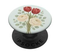 Illustrazione floreale con tulipano rosso pastello e rosa crema bouquet PopSockets PopGrip Adesivo