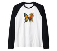 Illustrazione floreale farfalla fiori e farfalle Maglia con Maniche Raglan