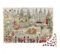 Illustrazione Monumenti Londra Puzzle 1000 Pezzi Adulti Uomini Donne Collage di Londra con Guardie e Monumenti Iconici Premium Robusto Vivace Stimolante Antistress 70x50cm/1000pz