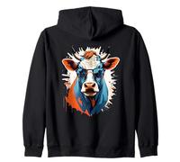 Illustrazione Mucca con Occhiali Splash Art Felpa con Cappuccio