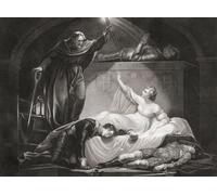 Illustrazione per la commedia di William Shakespeare Romeo e Giulietta Atto V Scena III. Da un'incisione del XVIII secolo di John Simon dopo un'opera di James Northcote. Stampa poster di Ken Welsh (18