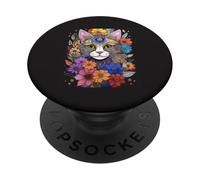 Illustrazione spirituale del gatto mistico di stile floreale della Boemia PopSockets PopGrip Adesivo