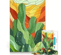 Illustrazione stilizzata di un paesaggio con cactus, puzzle da 1000 pezzi per adulti, regalo, gioco per allenare la mente, rilassante, artistico, da assemblare, regalo memorabile 38x26cm