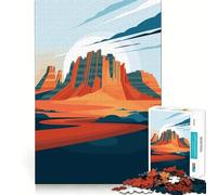 Illustrazione stilizzata di un paesaggio desertico - Puzzle da 1000 pezzi per adolescenti - Richiamo, Miglioramento, Calma, Mente, Taglio Chiaro, Opera d'arte da collezione 50x75cm