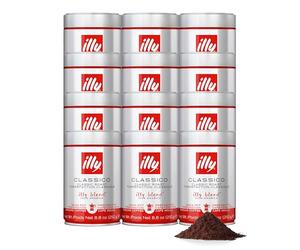 illy, Café moulu pour Moka Classic, 100% Arabica avec des Notes de Caramel, Fleur d'Oranger et Jasmin, Goût doux et arrière-goût sucré, Pack de 12 boites (12 x 250gr)