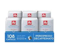 illy, Caffè in Capsule Iperespresso DECAFFEINATO, 108 Capsule Totali | 100% Arabica con Note di Caramello, Cioccolato e Pan Tostato, Senza Caffeina, Gusto Equilibrato, 6 Confezioni da 18