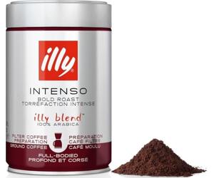 illy, Caffè Macinato per Americano Tostato INTENSO, Confezione da 250g | 100% Arabica con Note di Cacao e Frutta Secca, Retrogusto Pieno e Corposo
