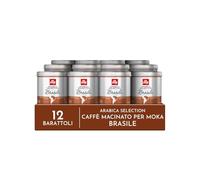 illy, Caffè Macinato per Moka Arabica Selection Brasile, 100% Arabica con Note di Caramello e Frutta Secca, Gusto Intenso, Confezione da 12 Barattoli (12 x 125g)