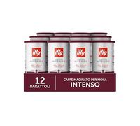illy, Caffè Macinato per Moka Tostato INTENSO, 100% Arabica con Note di Cacao e Frutta Secca, Retrogusto Pieno e Corposo, Confezione da 12 Barattoli (12 x 185g)