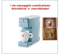 illy Y3.3 macchina AZZURRA + 14 capsule caffè intenso classico e conf. bicchieri