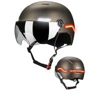 ILM Casco Bici Luce Smart Uomo Donna Monopattino Elettrico Adulti LED di Segnalazione Frenata con Visiera Omologato NTA-8776 CPSC CE Modello MB101L,Titanio,S/M