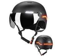 ILM Casco Bici Luce Smart Uomo Donna Monopattino Elettrico Adulti LED di Segnalazione Frenata con Visiera Omologato NTA-8776 CPSC CE Modello MB101L,Nero Opaco,S/M
