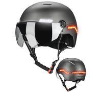 ILM Casco Bici Luce Smart Uomo Donna Monopattino Elettrico Adulti LED di Segnalazione Frenata con Visiera Omologato NTA-8776 CPSC CE Modello MB101L,Grigio Metallizzato,S/M