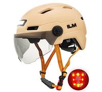 ILM Casco Bici Uomo Donna-Caschi Bici Adulti con LED USB Ricaricabile Luce Anteriore e Posteriore con Rimovibile Visiera-Casco Ciclismo Unisex per Pendolari Scooter Urbano,Rosa Arancio,S/M