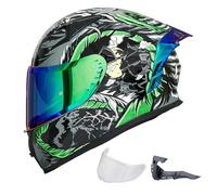 ILM Casco Moto Integrale per Uomo e Donna-Casco Moto con 2 Visiere Compatibile con Pinlock Trasparente e Colorato-Casco Motocross Street Bike ECE Modello Z501,Legend Green,L