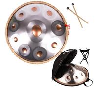 ILOOXI Handpan Drum 22 Pollici Re Minore Tamburo Per Handpan 10 Note 432HZ 440Hz Tamburo A Mano In Acciaio, Per Meditazione Personale E Rilassamento (Color : Silver+Gold, Size : 10 Notes-440HZ)