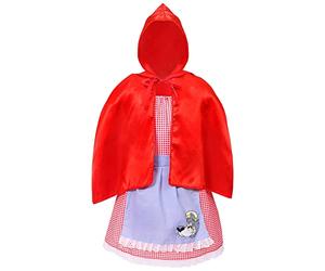 ILOVEFANCYDRESS Costume da Cappuccetto Rosso da bambina, taglia M, vestito a quadretti rosso, grembiule blu attaccato e mantello attaccabile con cappuccio, perfetto per la Giornata mondiale del