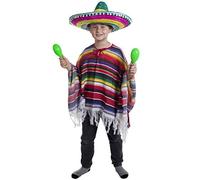 ILOVEFANCYDRESS - Costume da poncho, multicolore con pon bianchi
