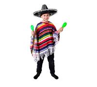 ILOVEFANCYDRESS - Costume da ragazzo messicano con poncho + sombrero nero tinta unita con pompon