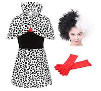 ILOVEFANCYDRESS Ragazze Evil Cane Donna Dalmata Stampa Costume & Parrucca Ideale per da Bambina per la Scuola Book Week + Giornata Mondiale del Libro Costume - Nero, 4-6 Years