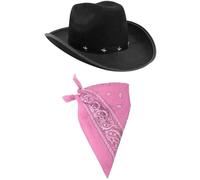 ILOVEFANCYDRESS® - Set di accessori per costume da cowboy, cappello nero con borchie a forma di stella e bandana colorata con motivi cachemire, stile western da sceriffo