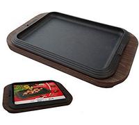 ILSA PIATTO A SERVIRE GHISA CM 30X22 CON VASSOIO LEGNO X CARNE BISTECCA ARROSTO
