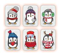 iLuane Scaldamani per bambini, riutilizzabili, set da 6 scaldamani con pinguino, tasche pieghe, scaldamani per Natale, scaldamani riutilizzabili, scaldamani da donna