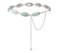 ILuvatar Cintura da donna in metallo, stile cowgirl, regolabile, con decorazione in pietra blu intagliata turchese, conchiglia e ovale, ideale per abiti, jeans. Perfetto per concerti country, abiti