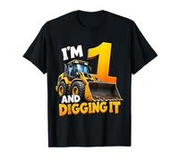 I'm 1 And Digging It Construction Bulldozer 1st Birthday Boy Maglietta